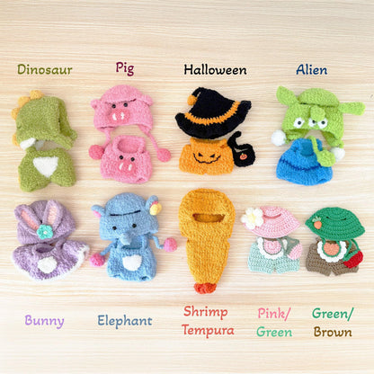Crochet Doll Outfit Set: Halloween Bunny, Dinosaur, Witch Costume