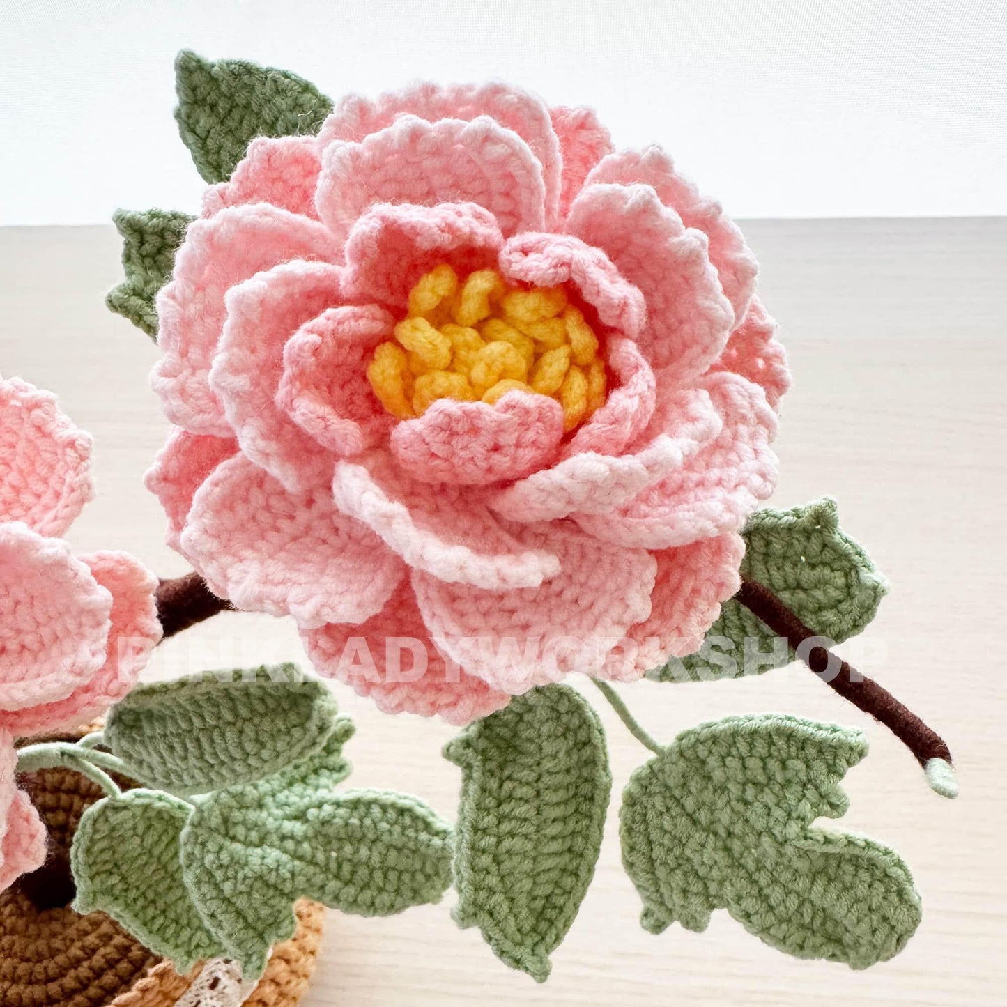 Handmade Crochet Peony Flower Pot: Cotton Yarn Home Decor