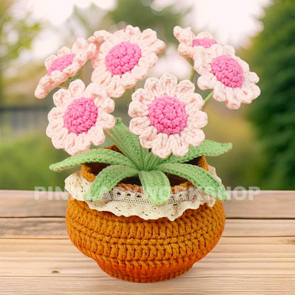 Crochet Daisy Pot: Handmade Cotton Yarn Decor - Summer Home