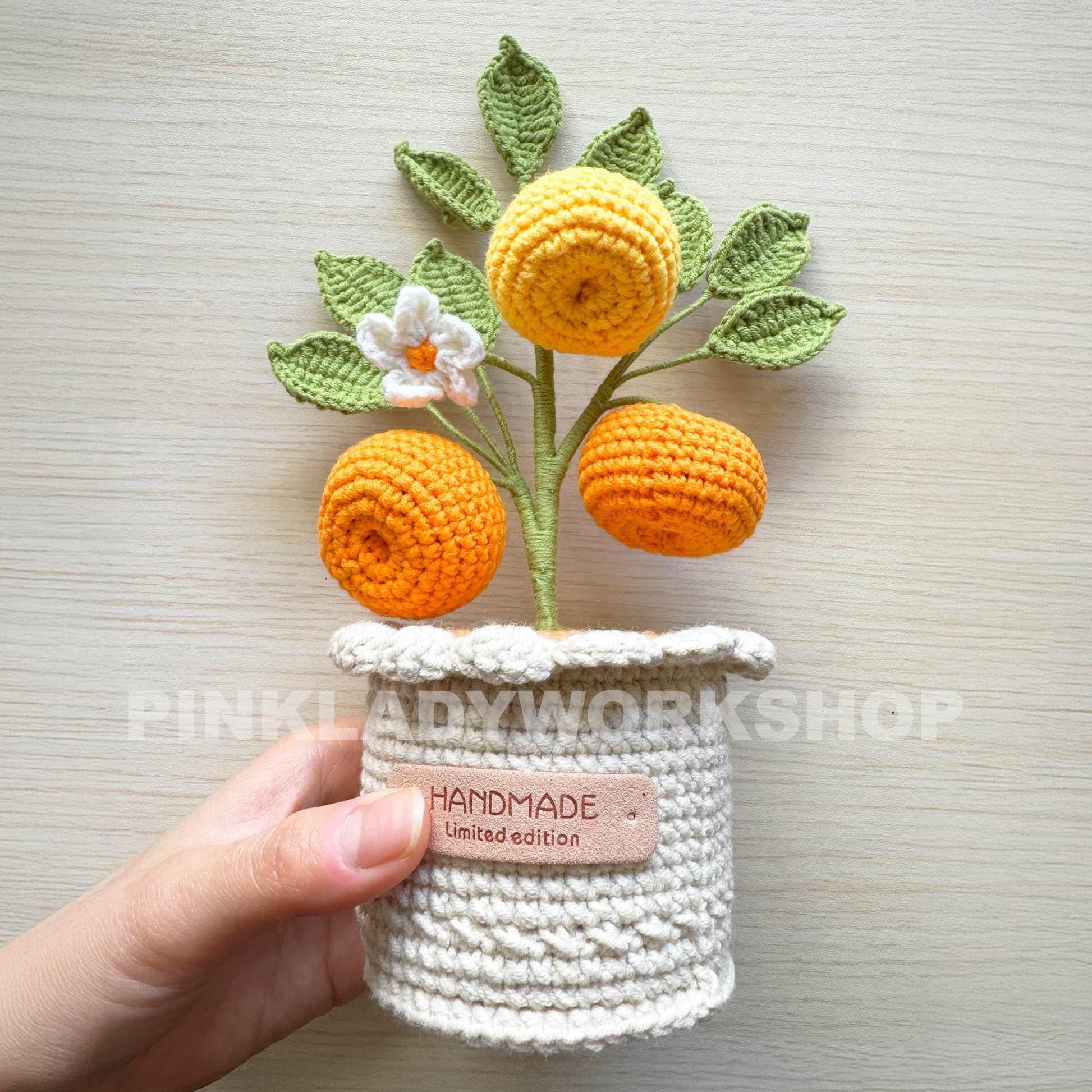 Handmade Crochet Orange Pot: Decorative Plant Home Decor
