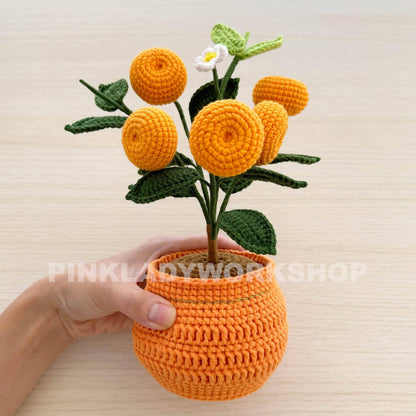 Handmade Crochet Orange Pot: Decorative Plant Home Decor