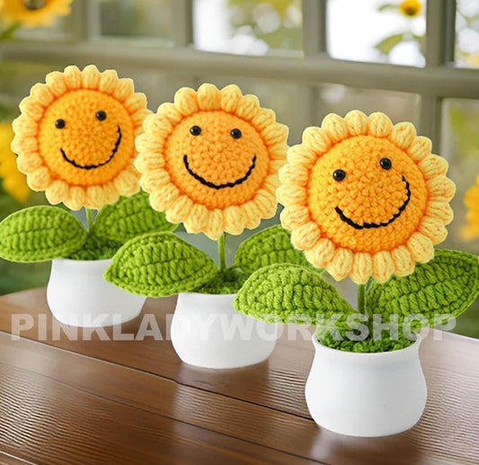 Handmade Finished Crochet Sunflower Pot | Sunflower Decor | Cute Crochet Flower | Decorative Plants | Crochet Flowers | Home Decor