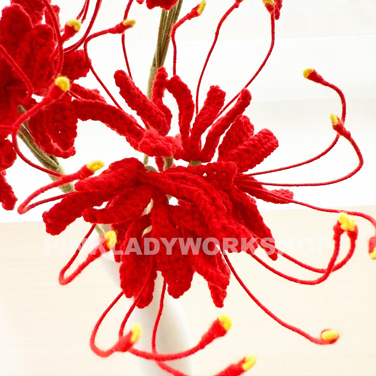 Crochet Red Spider Lily: Handmade Yarn Flower - Bold Floral Decor