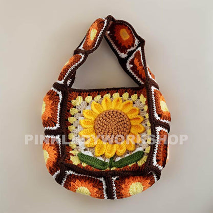 Crochet Sunflower Granny Square Shoulder Bag: Handmade Yarn Purse