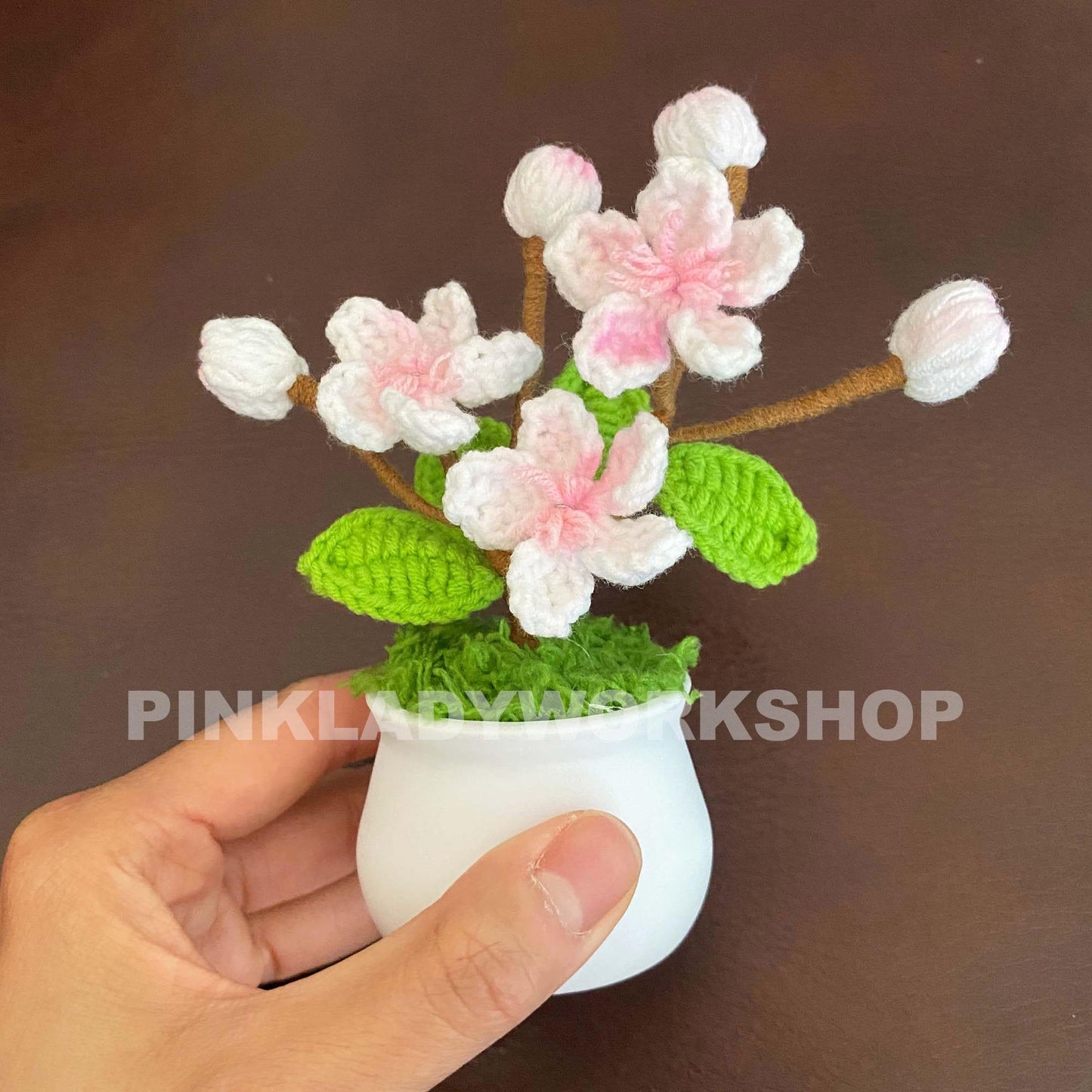 Handmade Finished Crochet Sakura Flower Pot | Home Summer Decor | Cherry Blossoms | Japanese Floral Decoration | Gift Girl Friend Birthday
