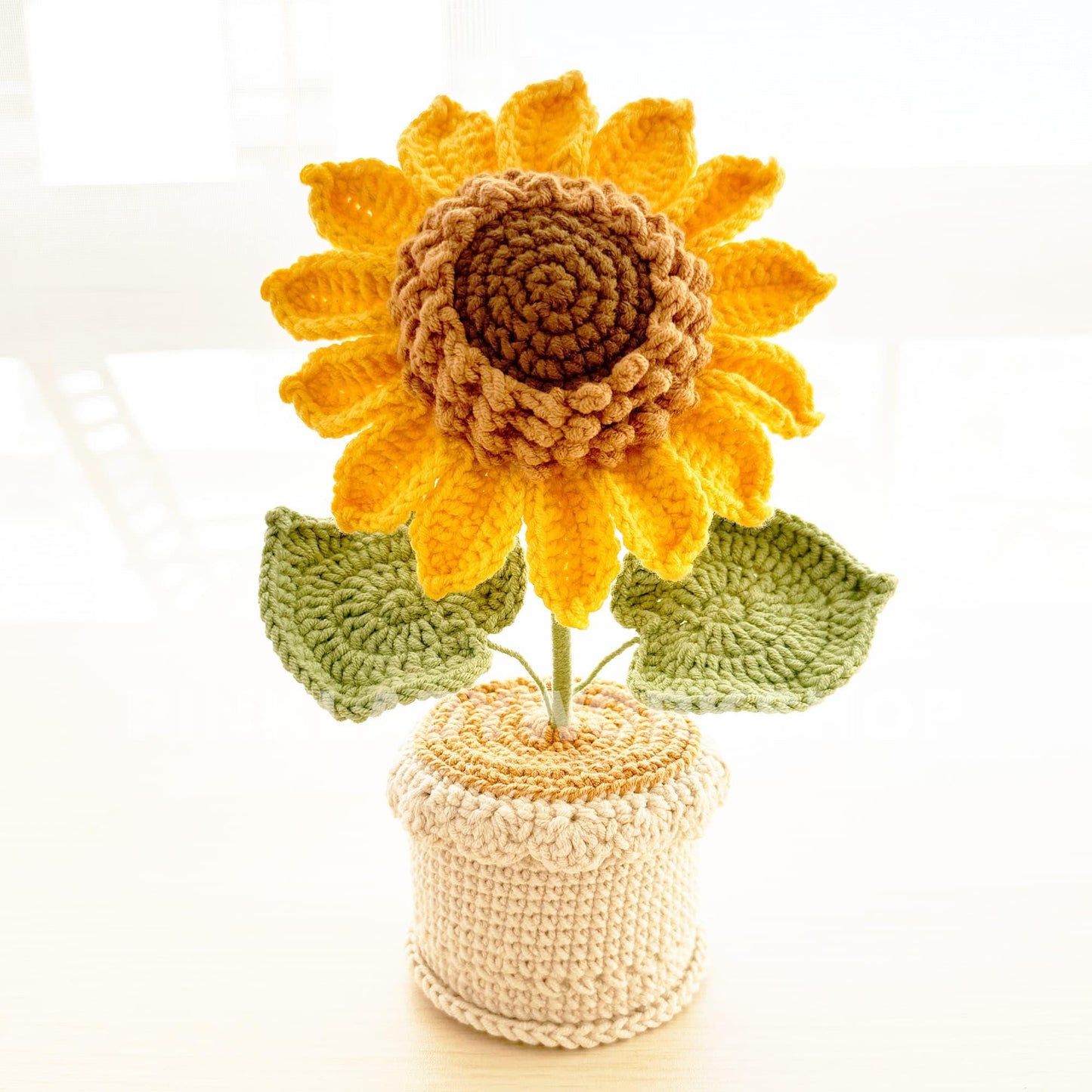 Crochet Sunflower in Pot: Handmade Cotton Yarn Decor