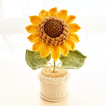Crochet Sunflower in Pot: Handmade Cotton Yarn Decor