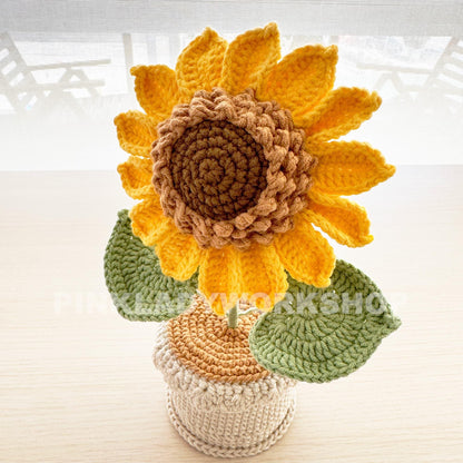 Crochet Sunflower in Pot: Handmade Cotton Yarn Decor