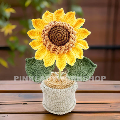 Crochet Sunflower in Pot: Handmade Cotton Yarn Decor