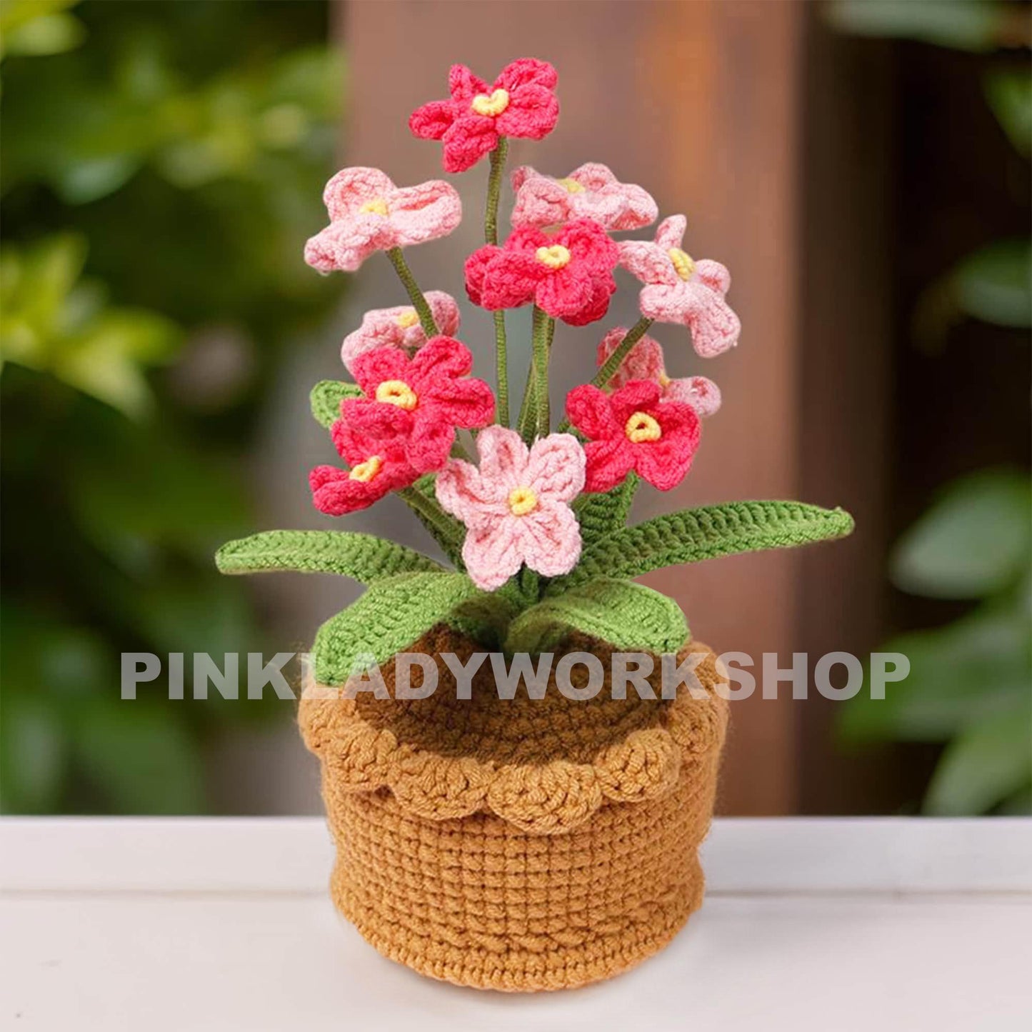 Handmade Crochet Forget-Me-Not Flower Pot: Pink, Blue, Purple