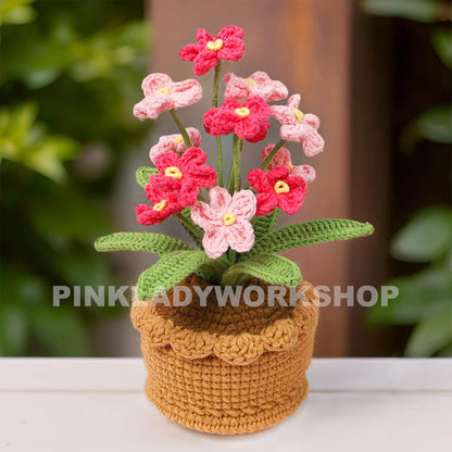 Handmade Crochet Forget-Me-Not Flower Pot: Pink, Blue, Purple