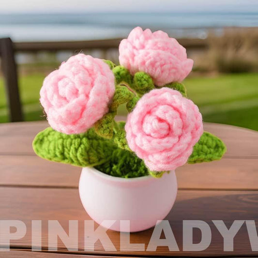 Handmade Finished Crochet Pink Rose Pot | Rose Decor | Cute Crochet Flower | Decorative Plants | Crochet Flowers | Home Decor