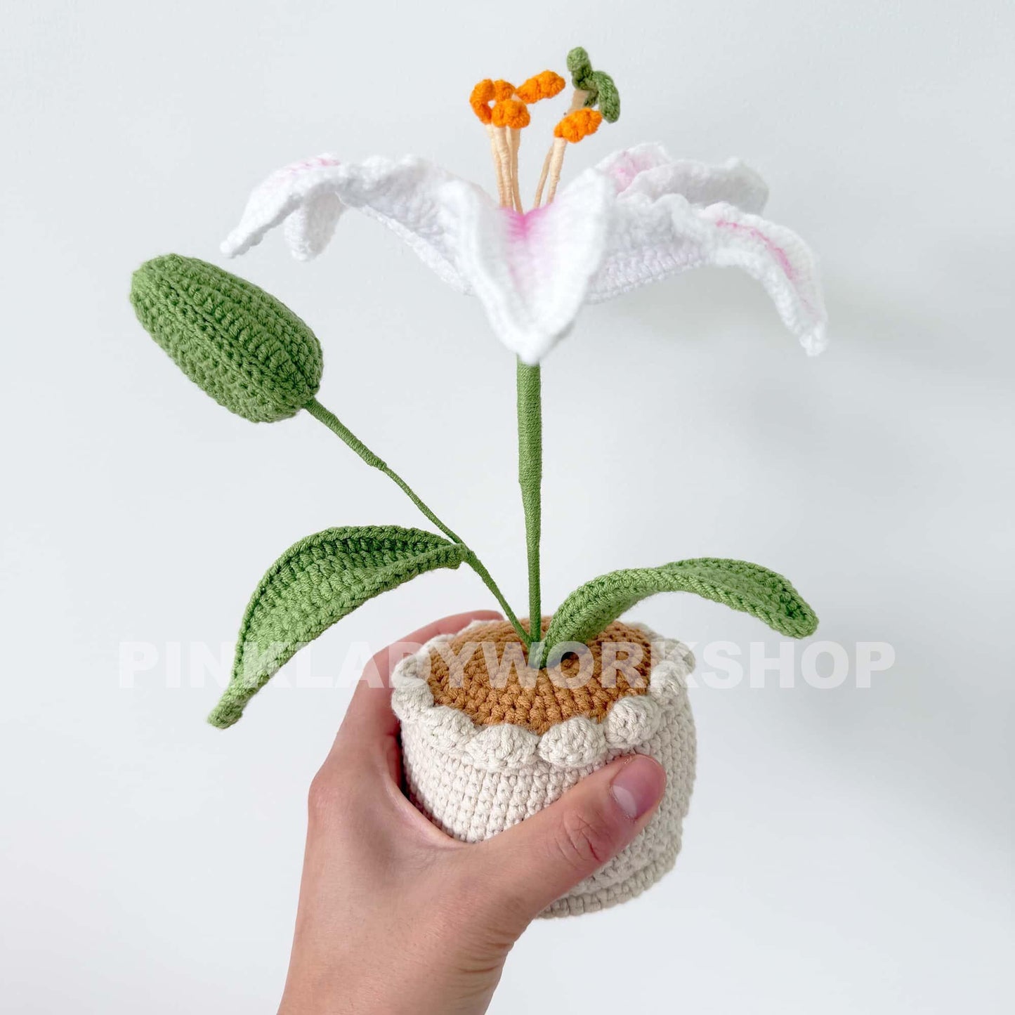 Handmade Crochet White Lily Bonsai - Cotton Flower Decor