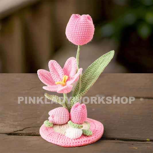Handmade Crochet Tulip Phone Holder: Pink Desk Decor