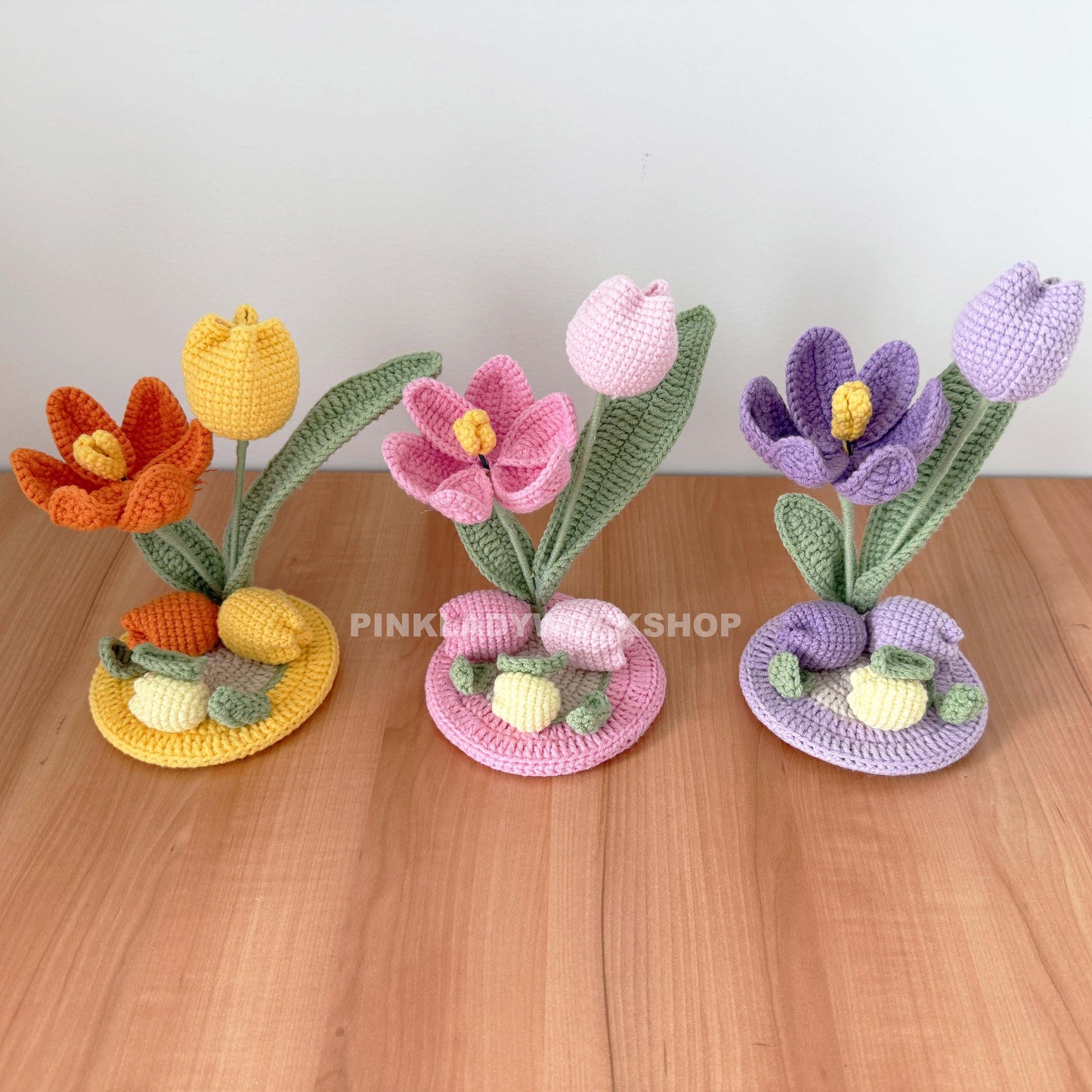 Handmade Crochet Tulip Phone Holder: Pink Desk Decor