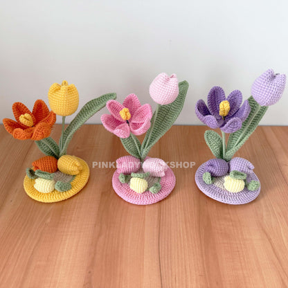 Handmade Crochet Tulip Phone Holder: Pink Desk Decor