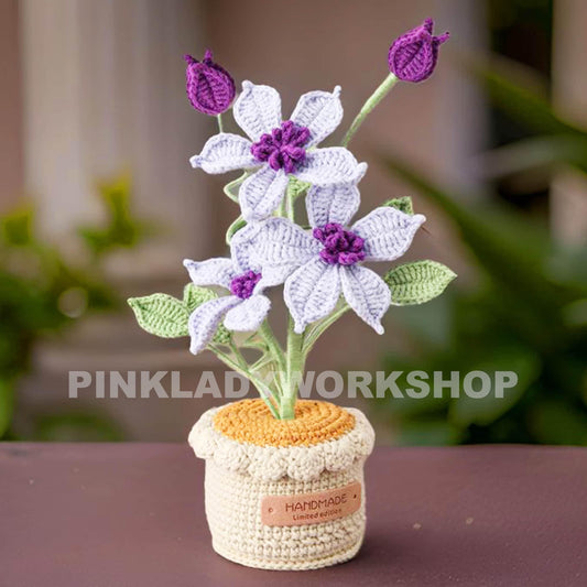 Crochet Clematis Flower Pot: Asian Virginsbower, Home Decor