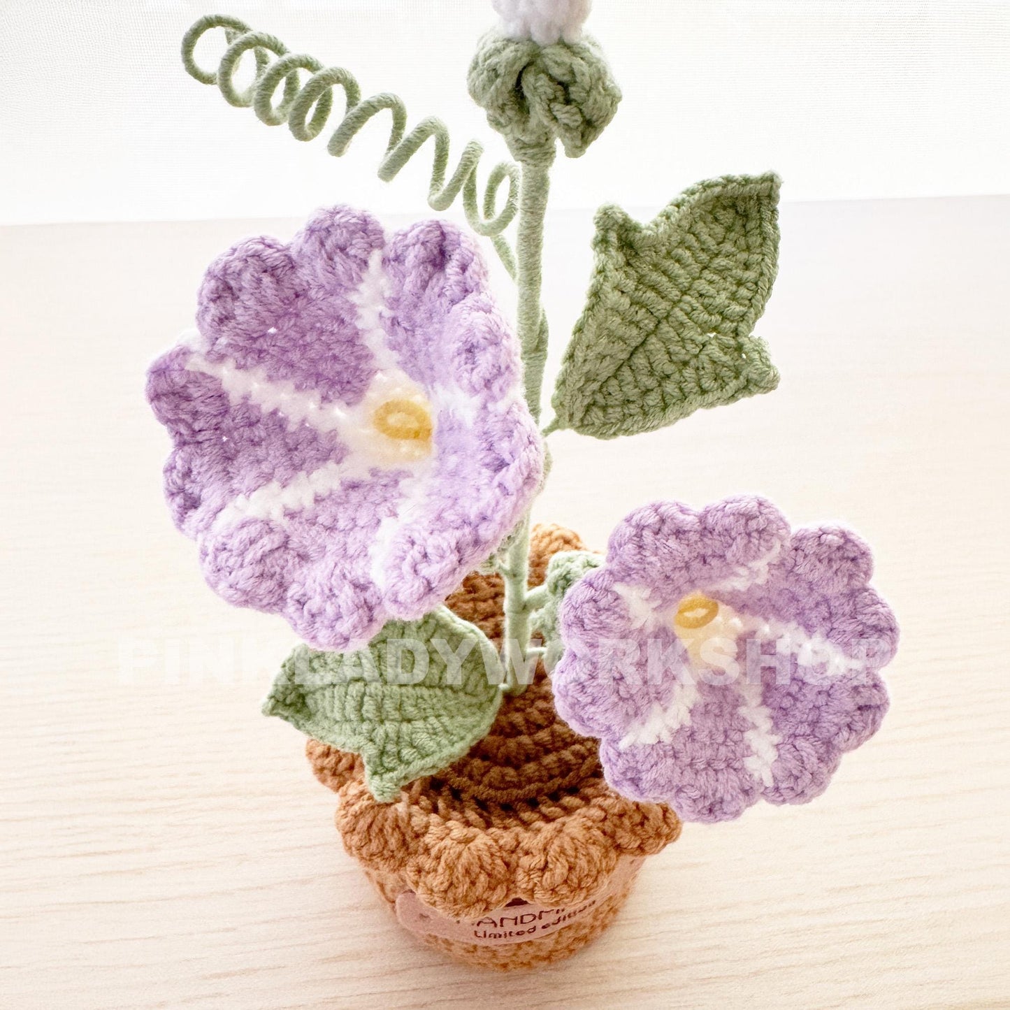 Handmade Crochet Morning Glory Plant: Purple Home Decor