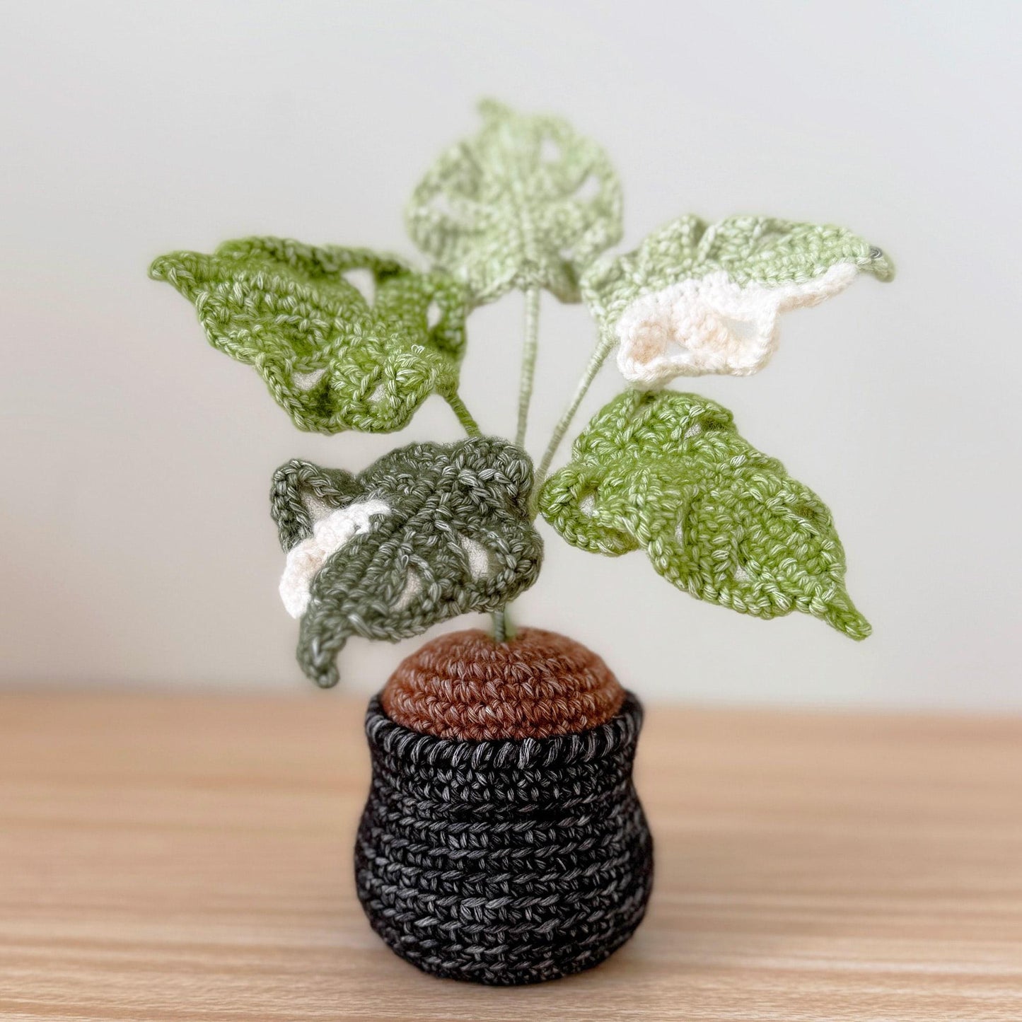Handmade Crochet Monstera Plant | Yarn Amigurumi, Black Pot