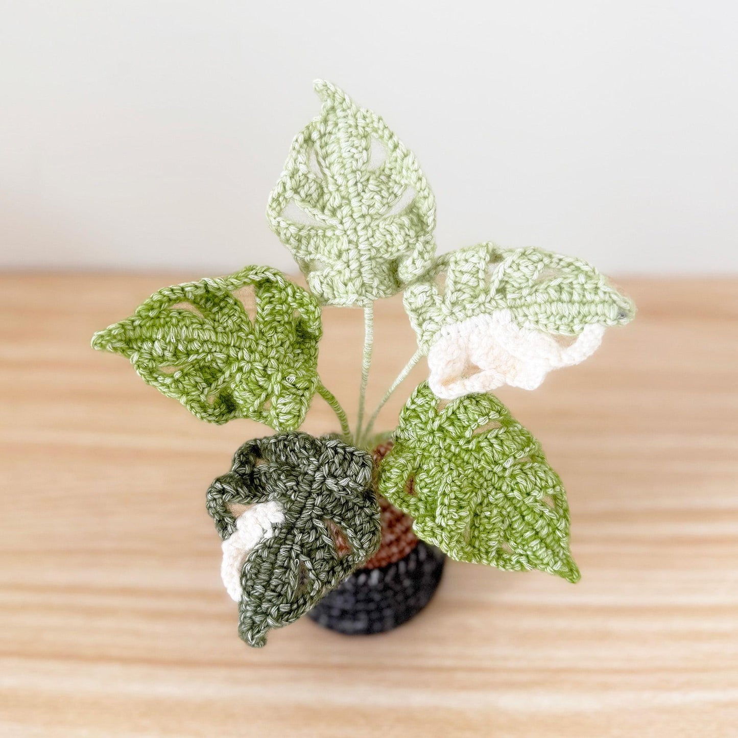 Handmade Crochet Monstera Plant | Yarn Amigurumi, Black Pot