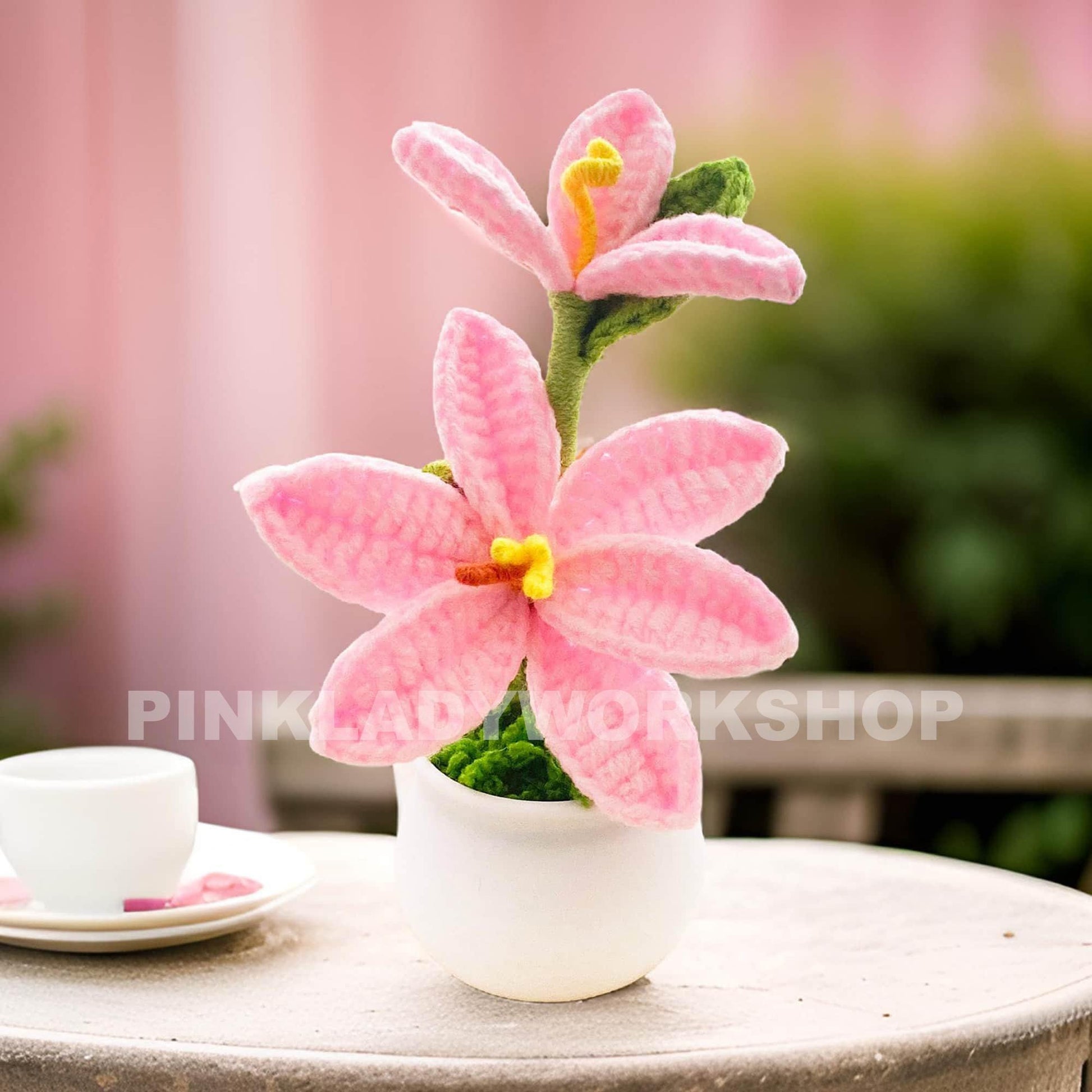 Crochet White Lily Bonsai: Handmade Cotton Flower Decor