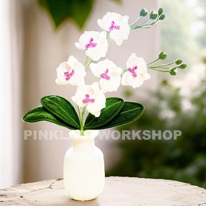 Crochet Moth Orchid Bonsai with Vase: Handmade Cotton Yarn Decor