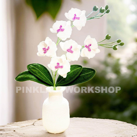 Crochet Moth Orchid Bonsai with Vase: Handmade Cotton Yarn Decor