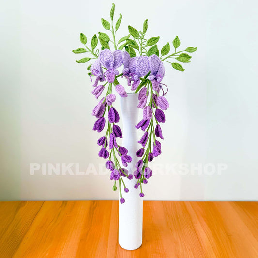 Handmade Crochet Wisteria Flowers (no vase) Purple Hanging Vine Decor | Amigurumi Flowers | Faux Floral Arrangement | Home Decor