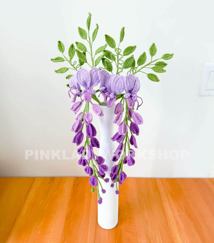 Handmade Crochet Wisteria Flowers (no vase)  Purple Hanging Vine Decor | Amigurumi Flowers | Faux Floral Arrangement | Home Decor