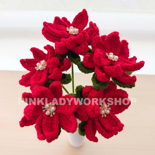 Crochet Poinsettia Stem: Handmade Christmas Flower Decor