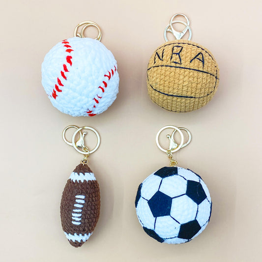 Crochet Sports Ball Keychain: Handmade Yarn Bag Charm - Baseball, Football, Basketball, Soccer