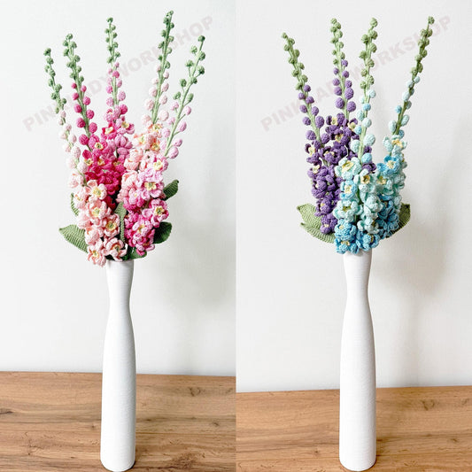 Handmade Crochet Delphinium Larkspur Flower Pot | Blue Floral Decor | Crochet Flowers | Cute Home Decor | Spring Gift | Desk Decoration