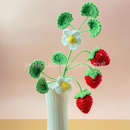 Handmade Crochet Strawberry Bouquet: Amigurumi Yarn Fruit Decor