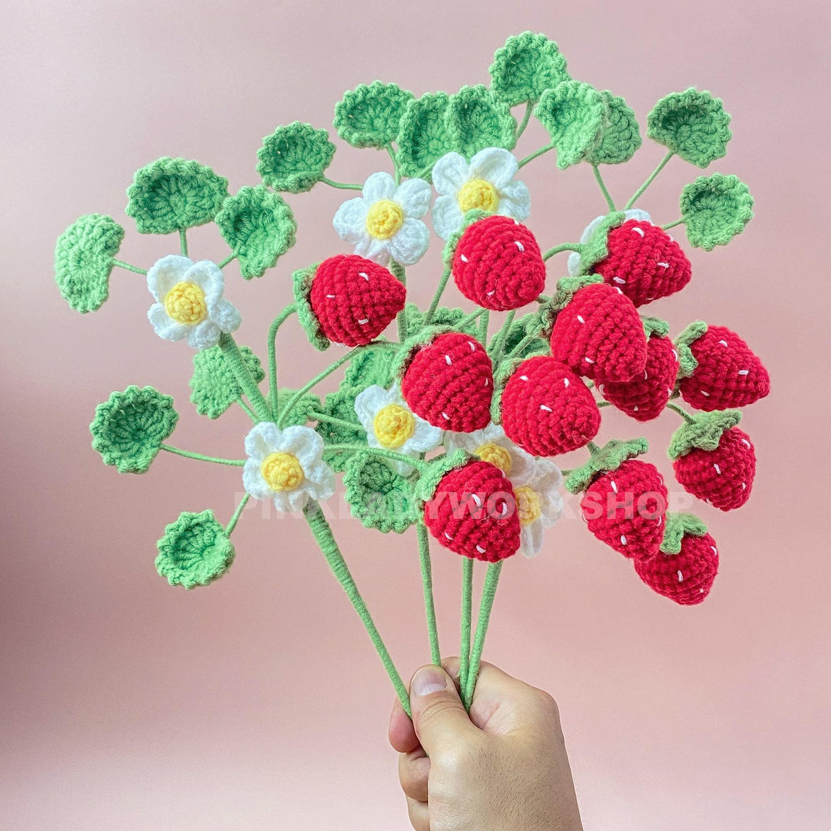 Handmade Crochet Strawberry Bouquet: Amigurumi Yarn Fruit Decor
