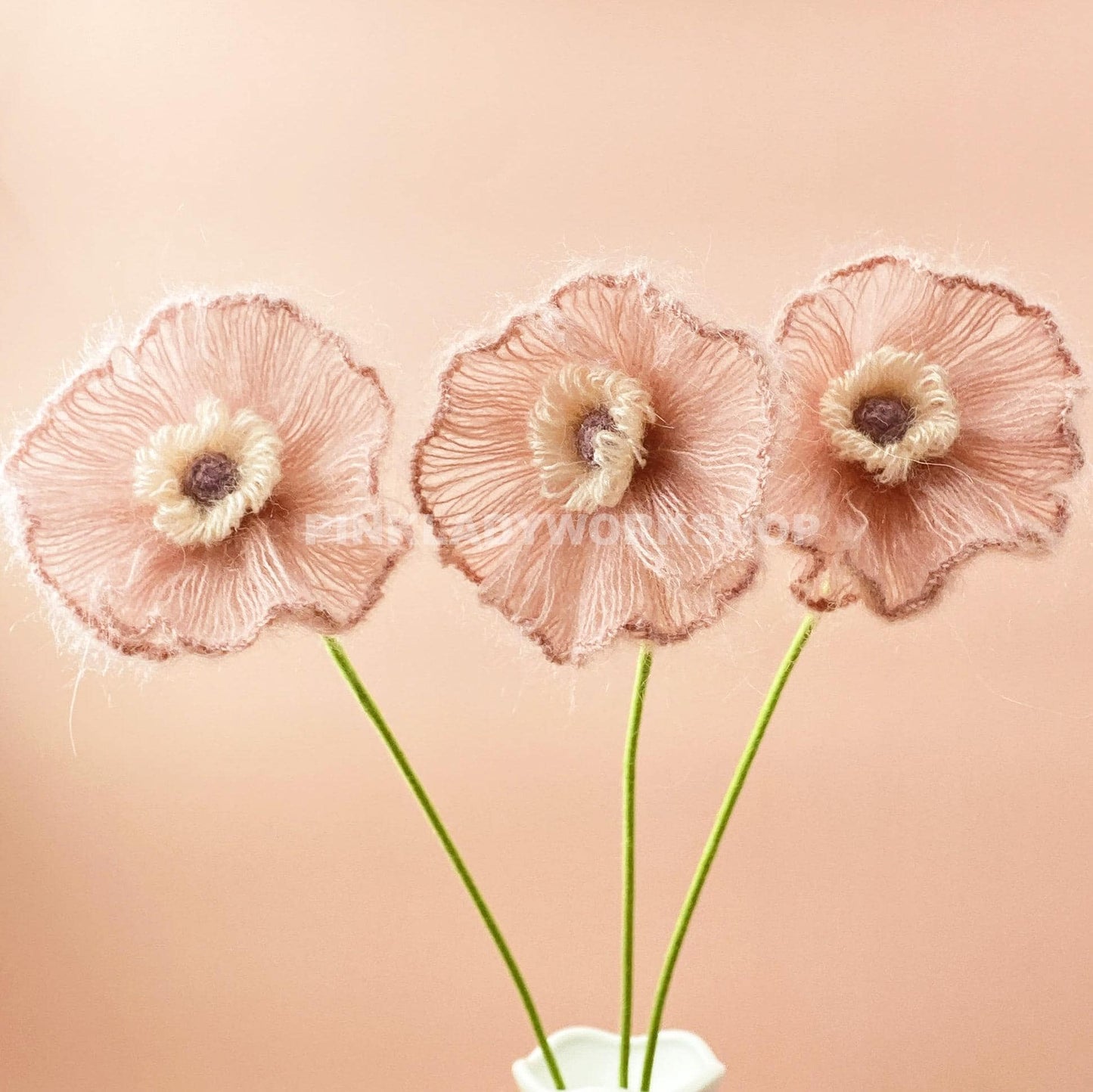 Handmade Crochet Iceland Poppy Bouquet(no vase) | Fuzzy Yarn Flowers | Handmade Pastel Decor | Soft Faux Floral Stem | Cozy Home Accent