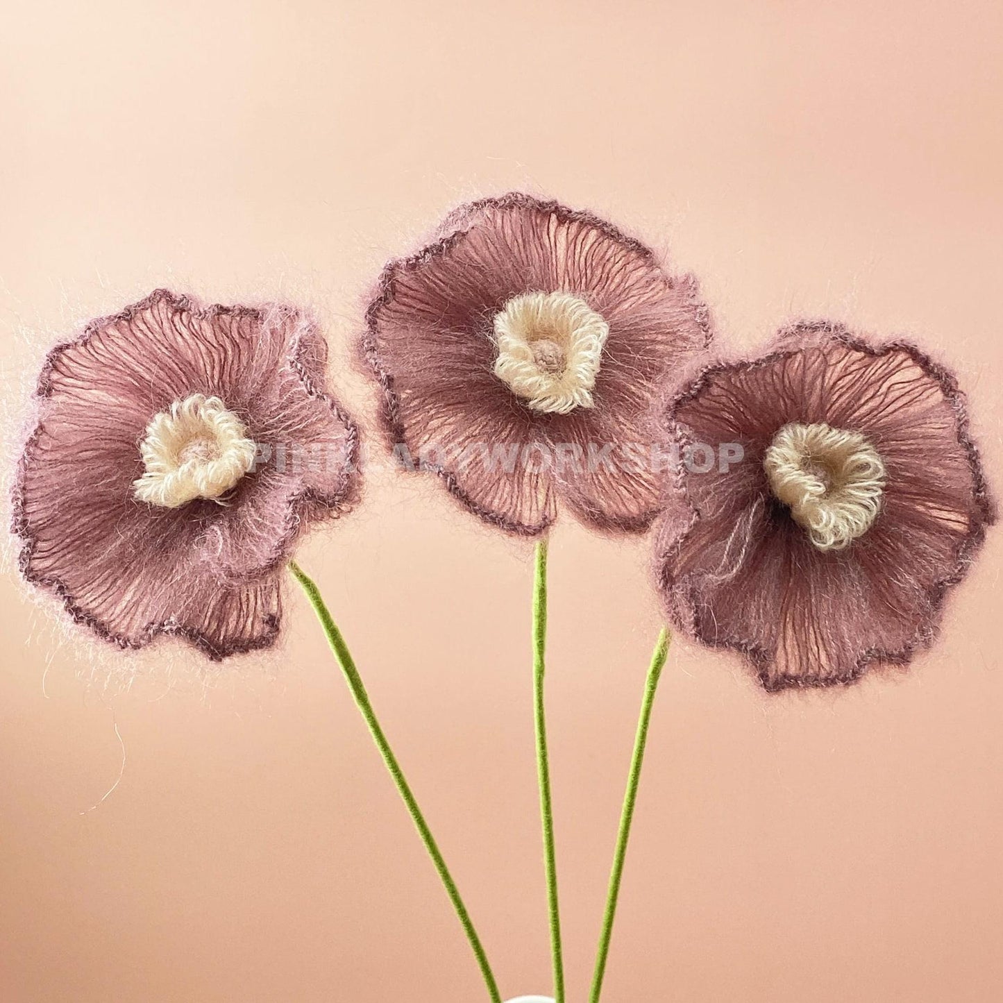 Handmade Crochet Iceland Poppy Bouquet(no vase) | Fuzzy Yarn Flowers | Handmade Pastel Decor | Soft Faux Floral Stem | Cozy Home Accent