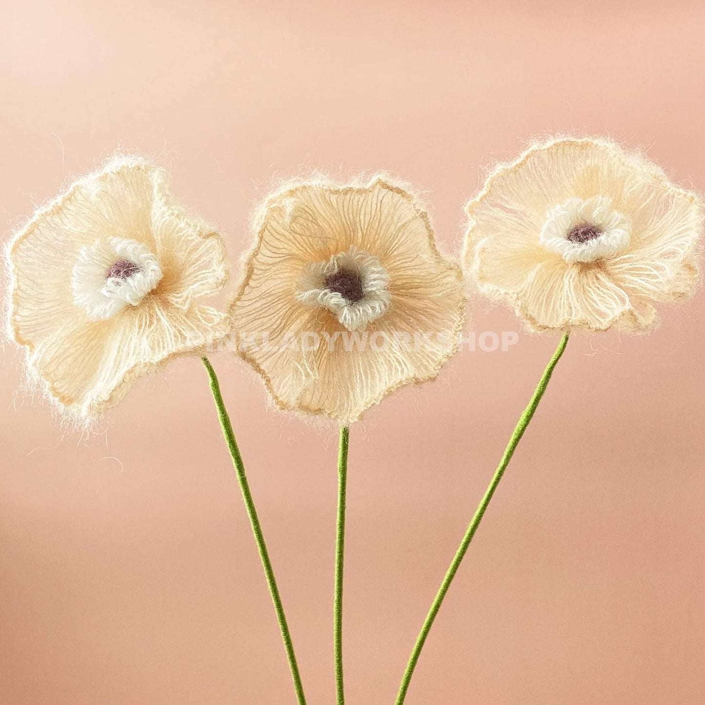 Handmade Crochet Iceland Poppy Bouquet(no vase) | Fuzzy Yarn Flowers | Handmade Pastel Decor | Soft Faux Floral Stem | Cozy Home Accent