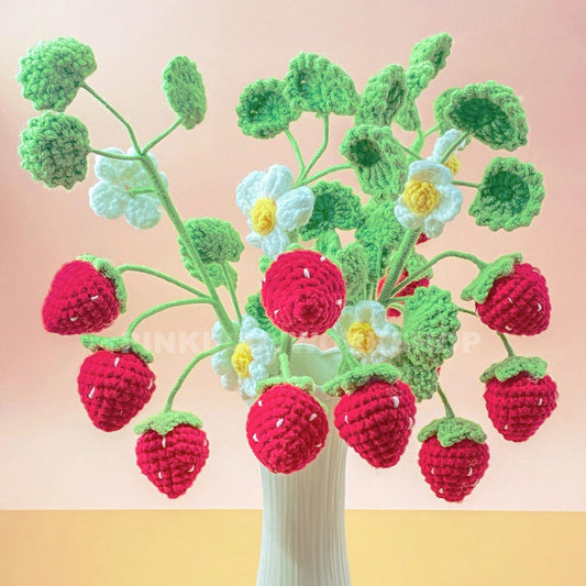 Handmade Crochet Strawberry Bouquet: Amigurumi Yarn Fruit Decor