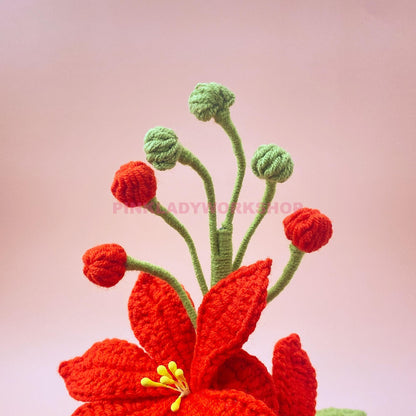 Crochet Coppertips Flower Pot | Red Crochet Lily | Handmade Amigurumi Plant | Floral Home Decor | Gift for Plant Lovers | Pinklady Workshop