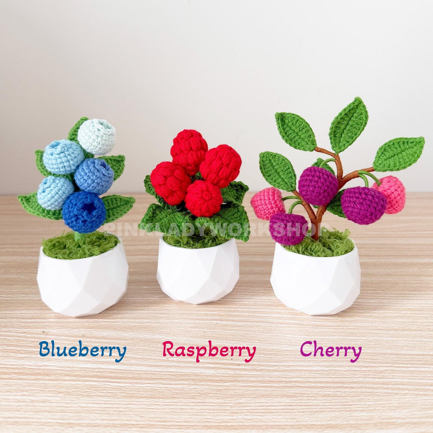 Crochet Fruit Pot Set: Handmade Yarn Plants, Kawaii Mini Decor
