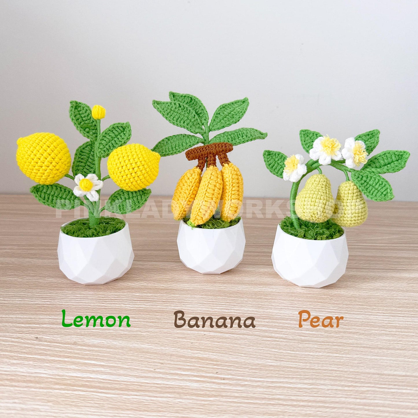 Handmade Crochet Fruit Vegetable Pot | Kawaii Plants | Mini Decor | Avocado, Cherry, Banana, Lemon, Pear, Eggplant, Raspberry, Blueberry