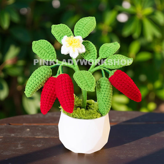 Handmade Crochet Chili Pepper Plant | Yarn Vegetable Decor