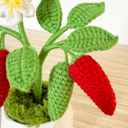 Handmade Crochet Chili Pepper Plant | Yarn Vegetable Decor