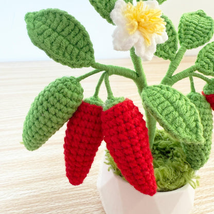 Handmade Crochet Chili Pepper Plant | Yarn Vegetable Decor