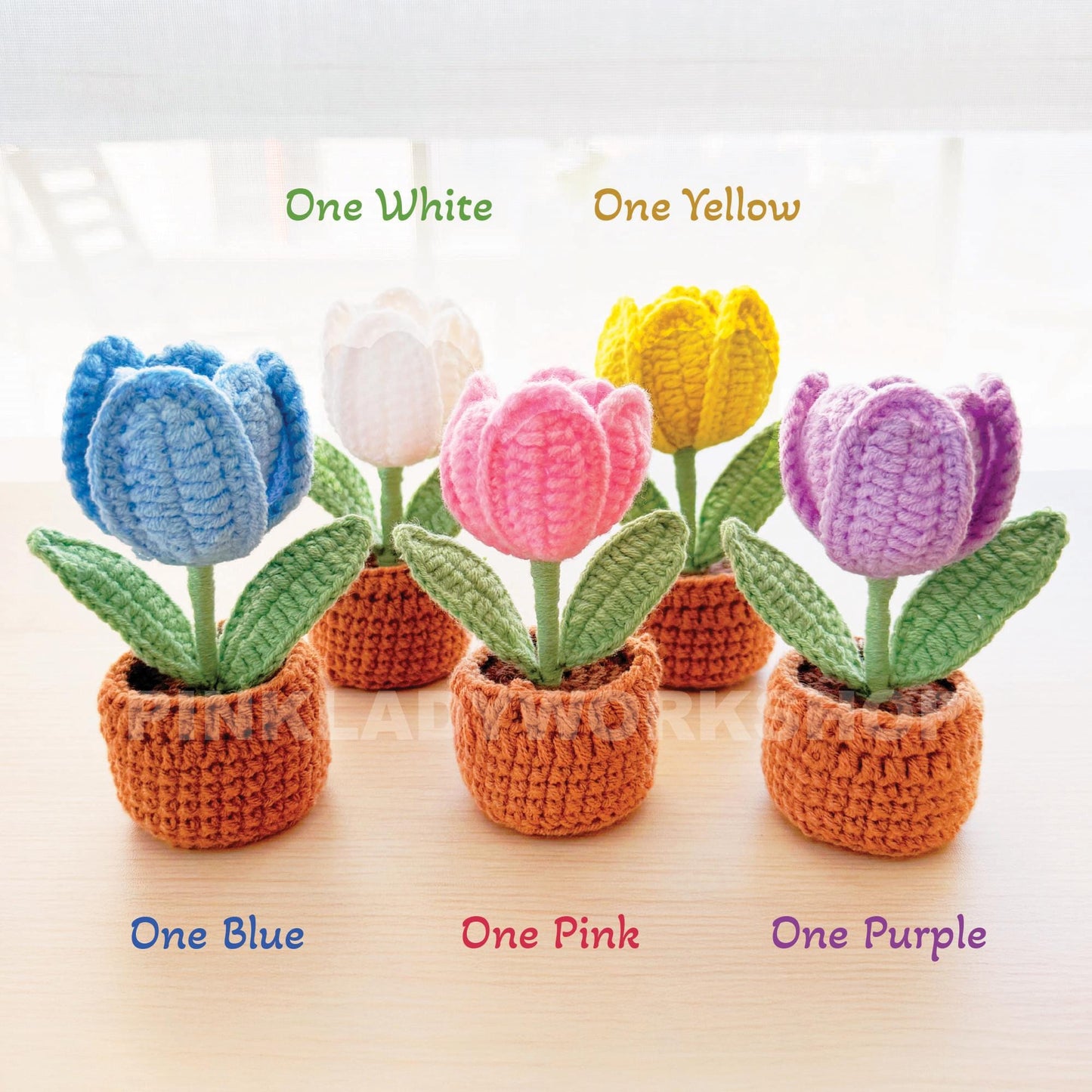 Handmade Crochet Flower Pot (included) Vase (included) | Pink Tulip Decor | Pink Crochet Flower | Decorative Plants | Crochet Flowers