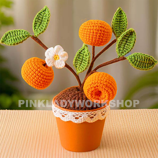 Handmade Crochet Orange Pot: Decorative Plant Home Decor