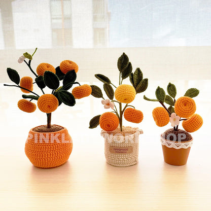 Handmade Crochet Orange Pot: Decorative Plant Home Decor