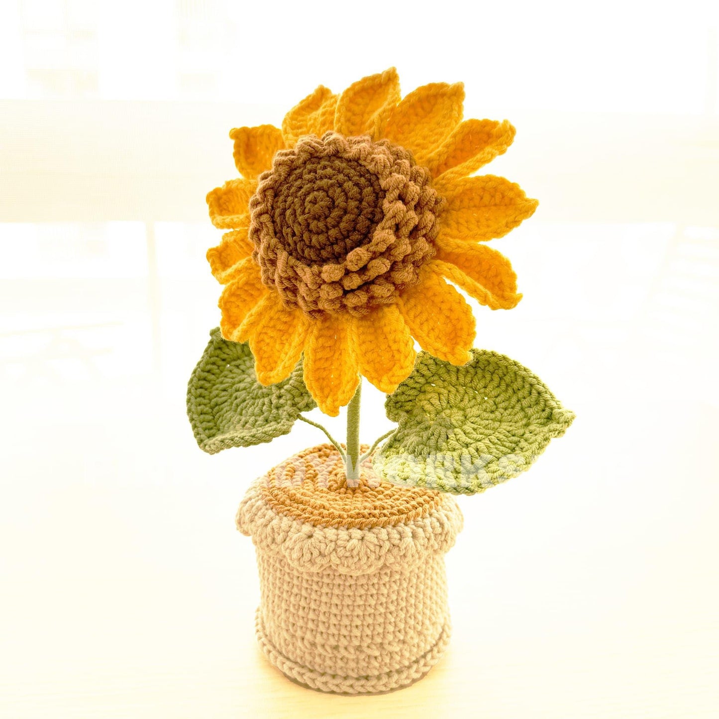 Crochet Sunflower in Pot: Handmade Cotton Yarn Decor
