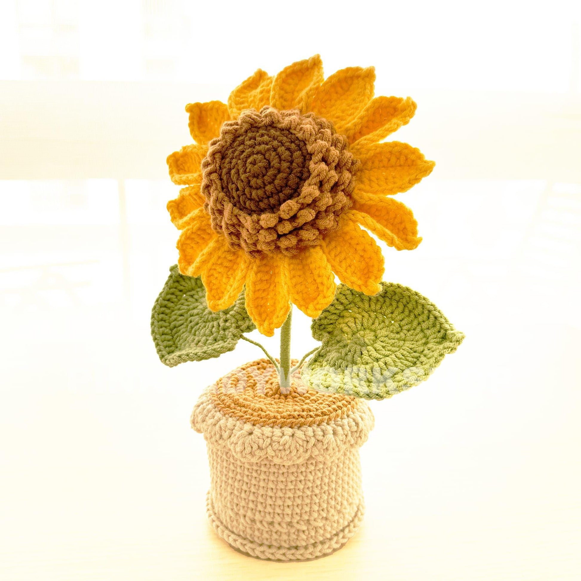 Crochet Sunflower in Pot: Handmade Cotton Yarn Decor