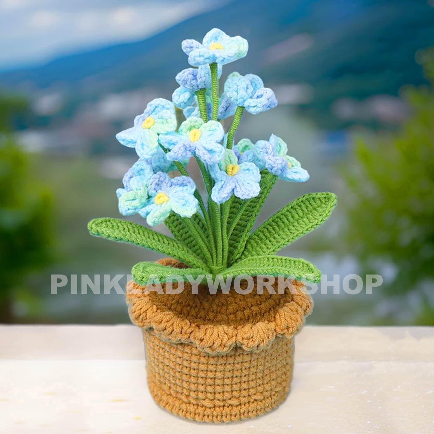 Handmade Crochet Forget-Me-Not Flower Pot: Pink, Blue, Purple
